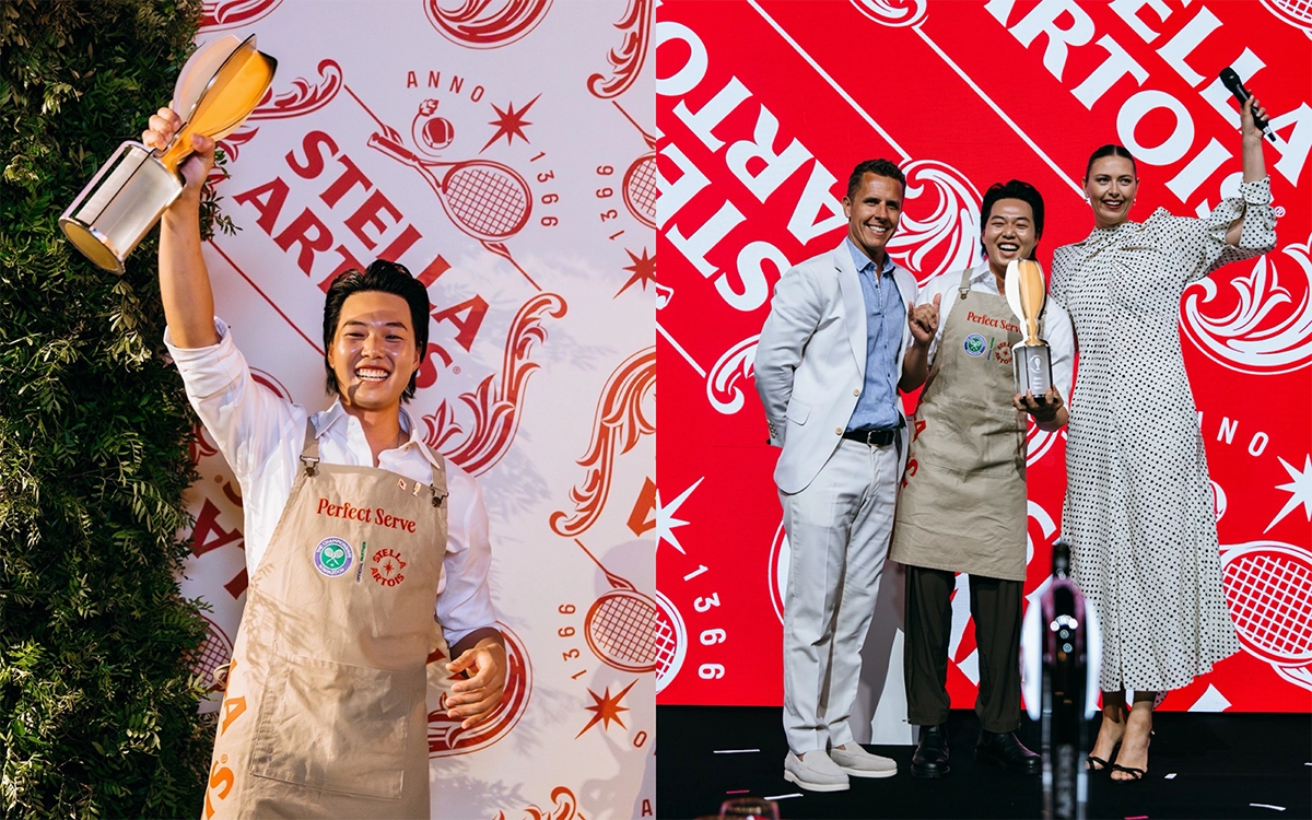 스텔라 아르투아 2025 퍼펙트 서브 어워즈에 한국 대표 조영준이 우승 트로피를 들고 환하게 웃고 있습니다.